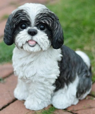 Sitting Shih Tzu Figurine - Black/White Dog Statue for Pet Lovers