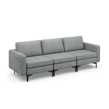 3-Seat Sectional Sofa with Armrest Storage Pocket and Stylish Metal Legs