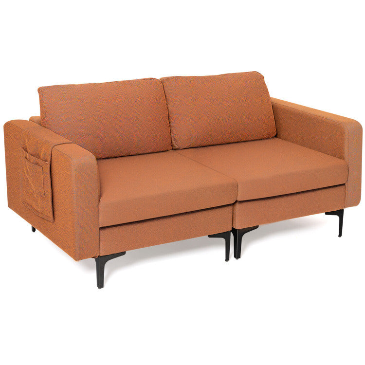 3-Seat Sectional Sofa with Armrest Storage Pocket and Stylish Metal Legs