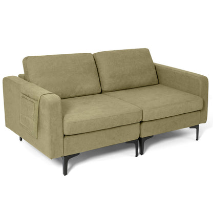 3-Seat Sectional Sofa with Armrest Storage Pocket and Stylish Metal Legs