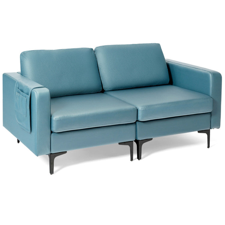 3-Seat Sectional Sofa with Armrest Storage Pocket and Stylish Metal Legs