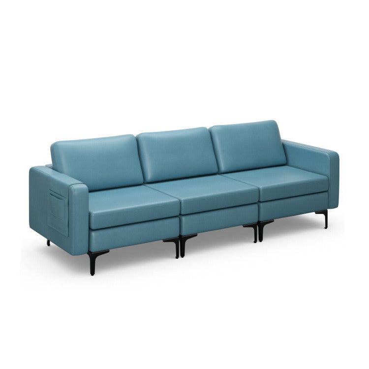 3-Seat Sectional Sofa with Armrest Storage Pocket and Stylish Metal Legs