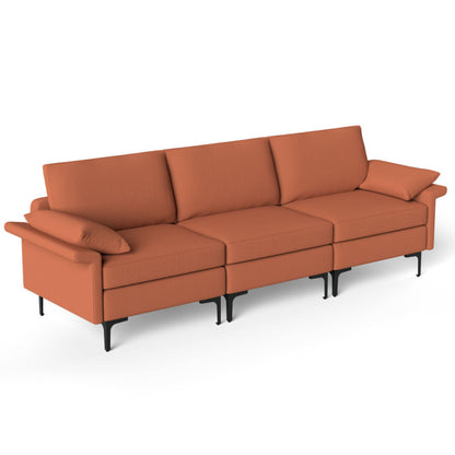 Large 3-Seat Sectional Sofa with Metal Legs - Comfortably Seats 3-4 People