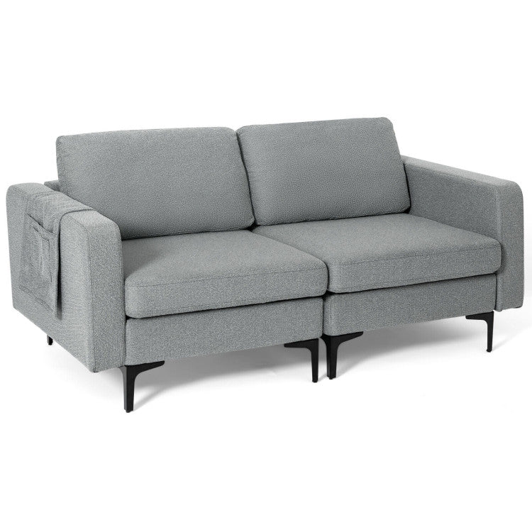 3-Seat Sectional Sofa with Armrest Storage Pocket and Stylish Metal Legs