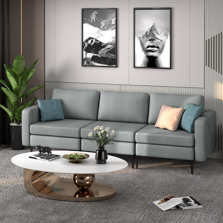 3-Seat Sectional Sofa with Armrest Storage Pocket and Stylish Metal Legs