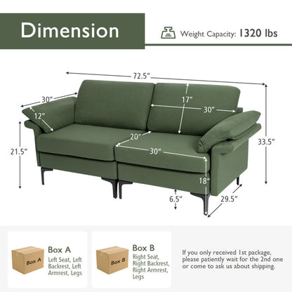 Large 3-Seat Sectional Sofa with Metal Legs - Comfortably Seats 3-4 People