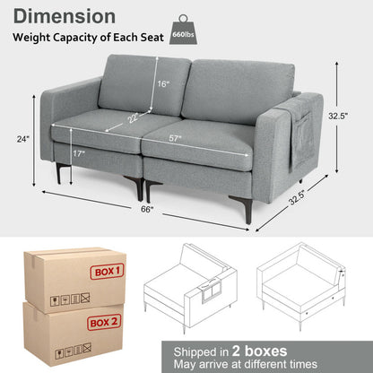 3-Seat Sectional Sofa with Armrest Storage Pocket and Stylish Metal Legs