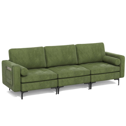 3-Seat Sectional Sofa with Side Storage Pocket and Sleek Metal Legs