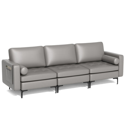 3-Seat Sectional Sofa with Side Storage Pocket and Sleek Metal Legs