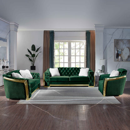 Luxury Polyester Velvet Furniture: Stylish Sofa, Loveseat & Chair with Solid Wood & Stainless Steel Legs