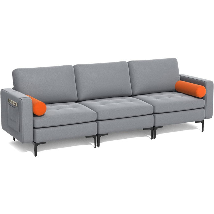 3-Seat Sectional Sofa with Side Storage Pocket and Sleek Metal Legs