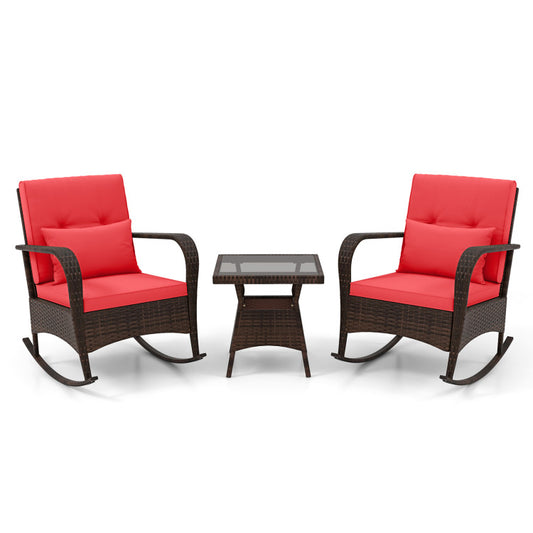 3-Piece Outdoor Rocking Chair Set with Tempered Glass Coffee Table - Backyard Patio Furniture for Poolside