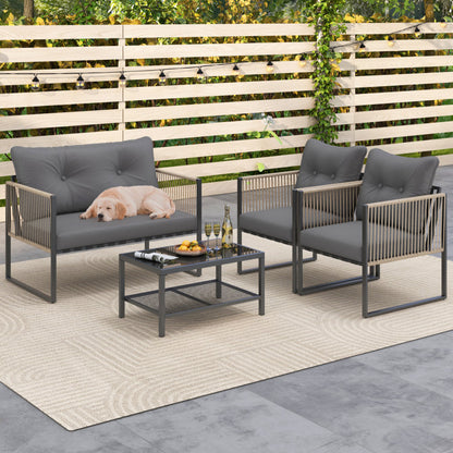 4-Piece Outdoor PE Rattan Conversation Sofa Set with Thick Cushions - Patio Furniture for Relaxation