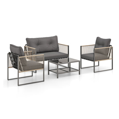 4-Piece Outdoor PE Rattan Conversation Sofa Set with Thick Cushions - Patio Furniture for Relaxation