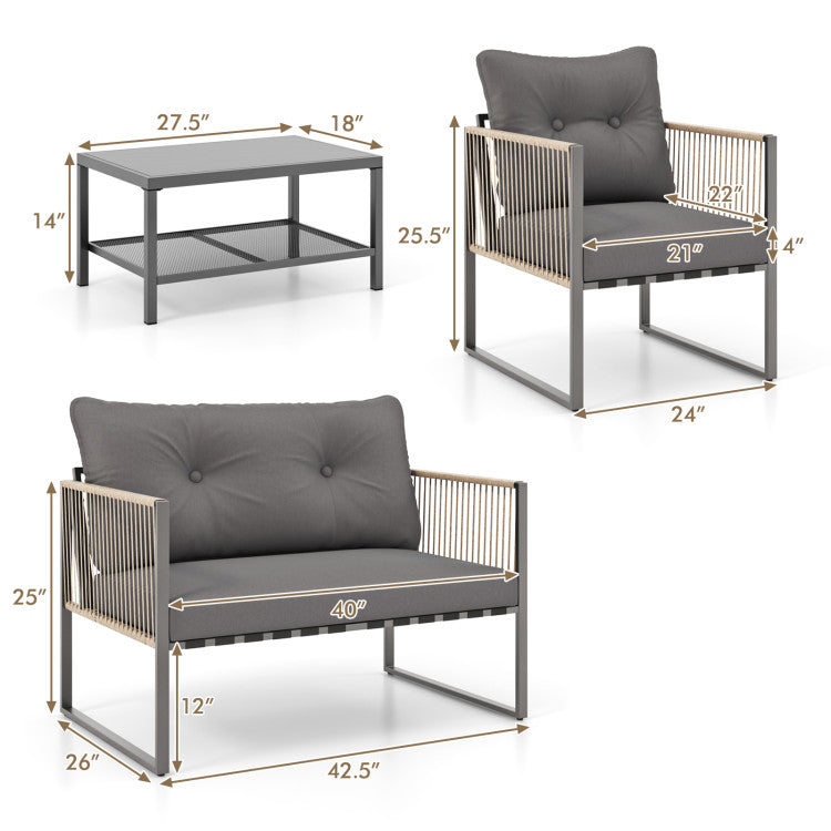 4-Piece Outdoor PE Rattan Conversation Sofa Set with Thick Cushions - Patio Furniture for Relaxation