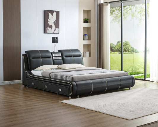 Multifunctional King bed with Built-In Projector, Air Purifiers, Massage Backrest & Storage