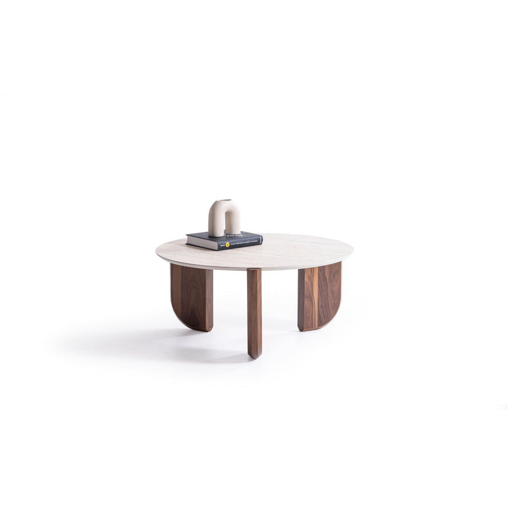 720 Walnut-Travertine 3 Pc Coffee Table Set