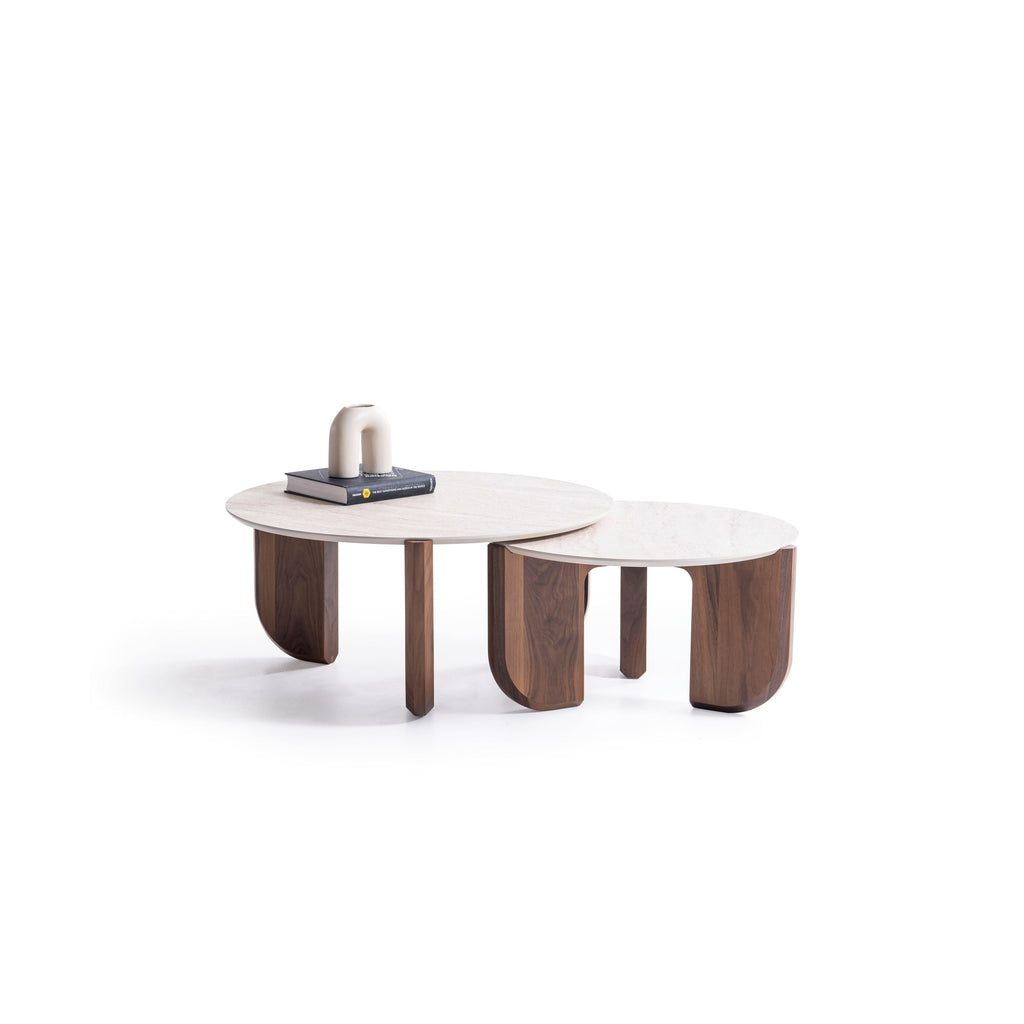 720 Walnut-Travertine 3 Pc Coffee Table Set