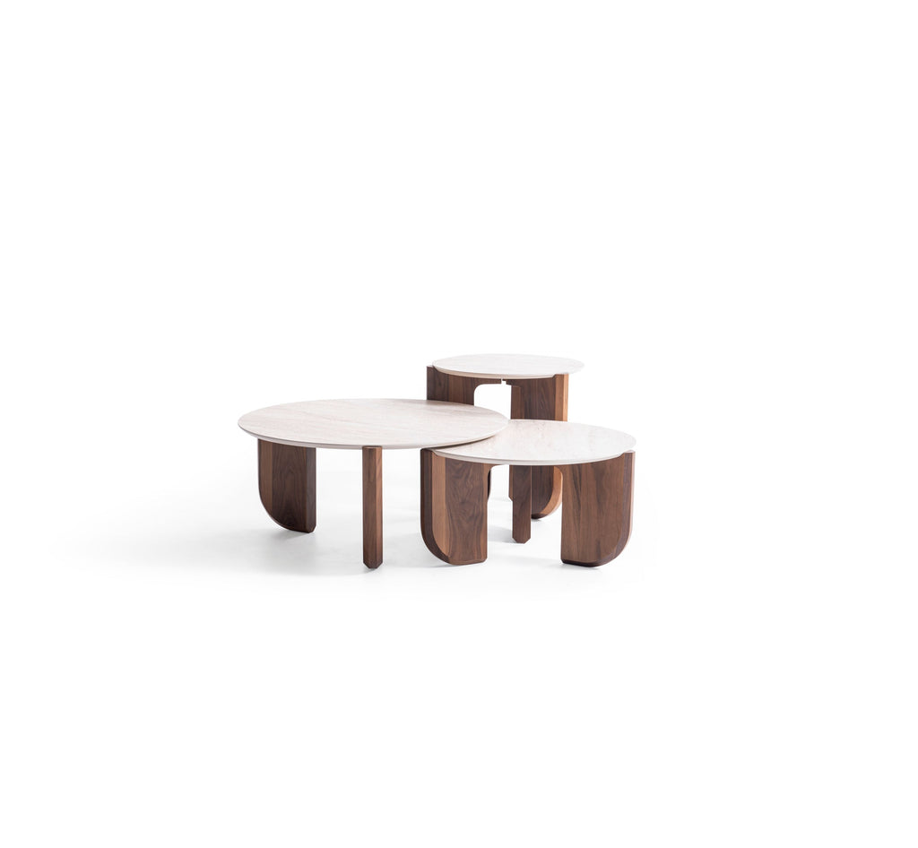 720 Walnut-Travertine 3 Pc Coffee Table Set