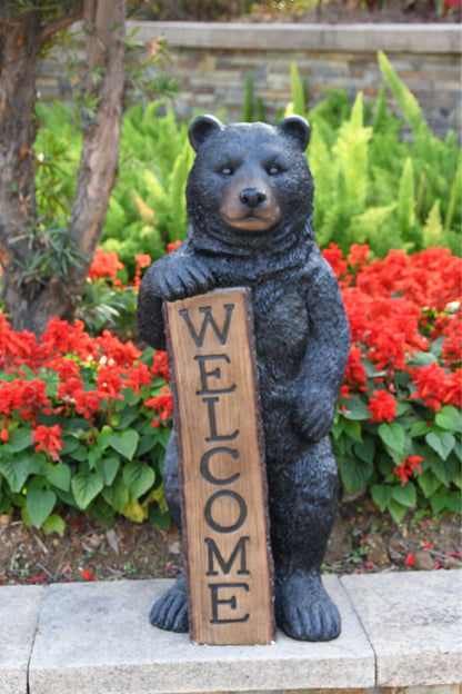 75619-N - Welcome Bear Haven: Standing Black Bear with Heartwarming Welcome Sign