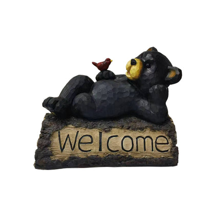 75619-R - Bear with Cardinal Garden Welcome Sign