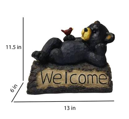 75619-R - Bear with Cardinal Garden Welcome Sign