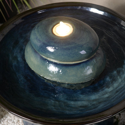 79586-02-BB -  Blue Ceramic Fountain with Submersible Pump and Warm White LED Lights