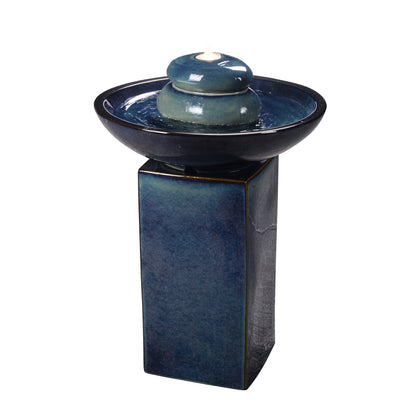 79586-02-BB -  Blue Ceramic Fountain with Submersible Pump and Warm White LED Lights HI-LINE GIFT