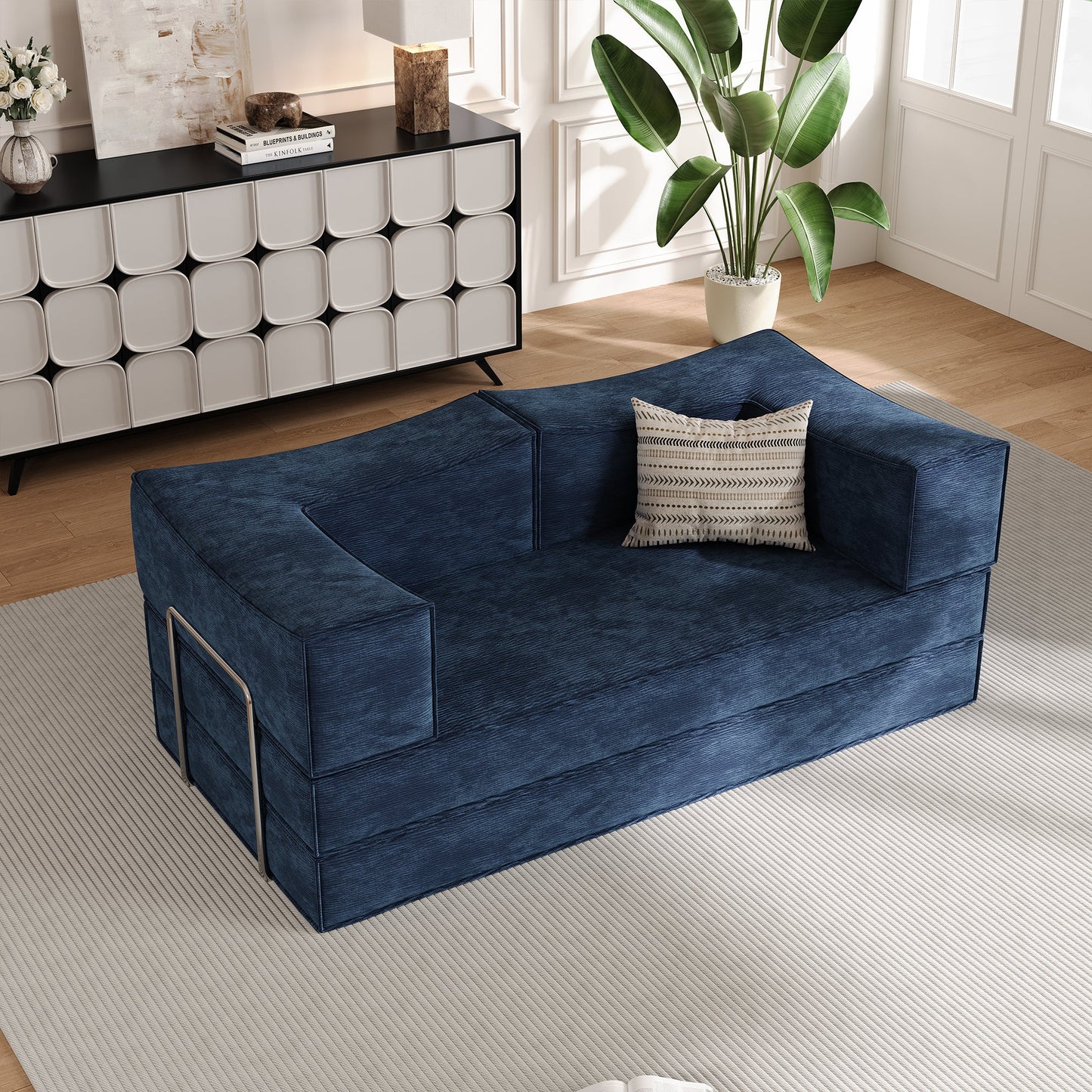 Compressed Sofa with Flannel Upholstery, High-Density Springs & Sponge Filling