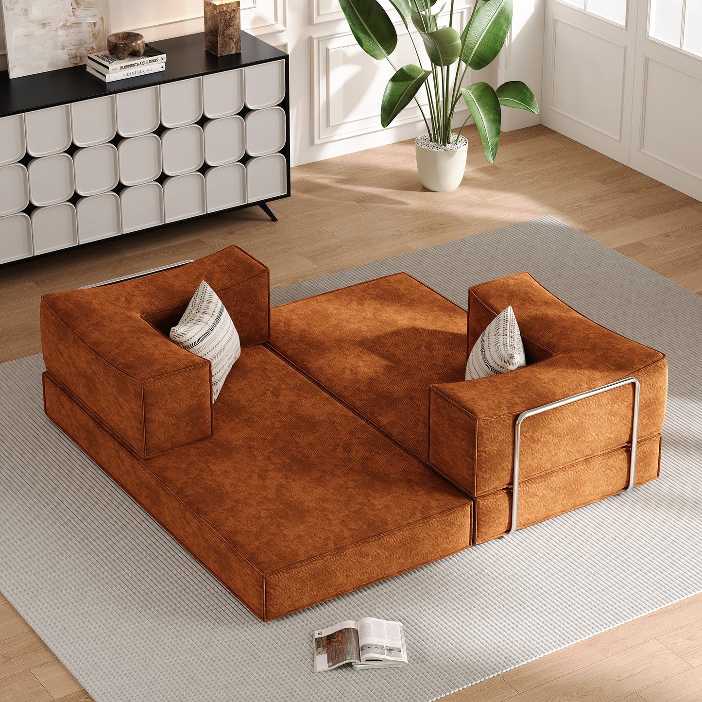 Compressed Sofa with Flannel Upholstery, High-Density Springs & Sponge Filling