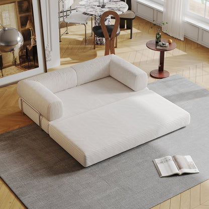 Stylish Compressed Sofa: White & Black Flannel with High-Density Springs