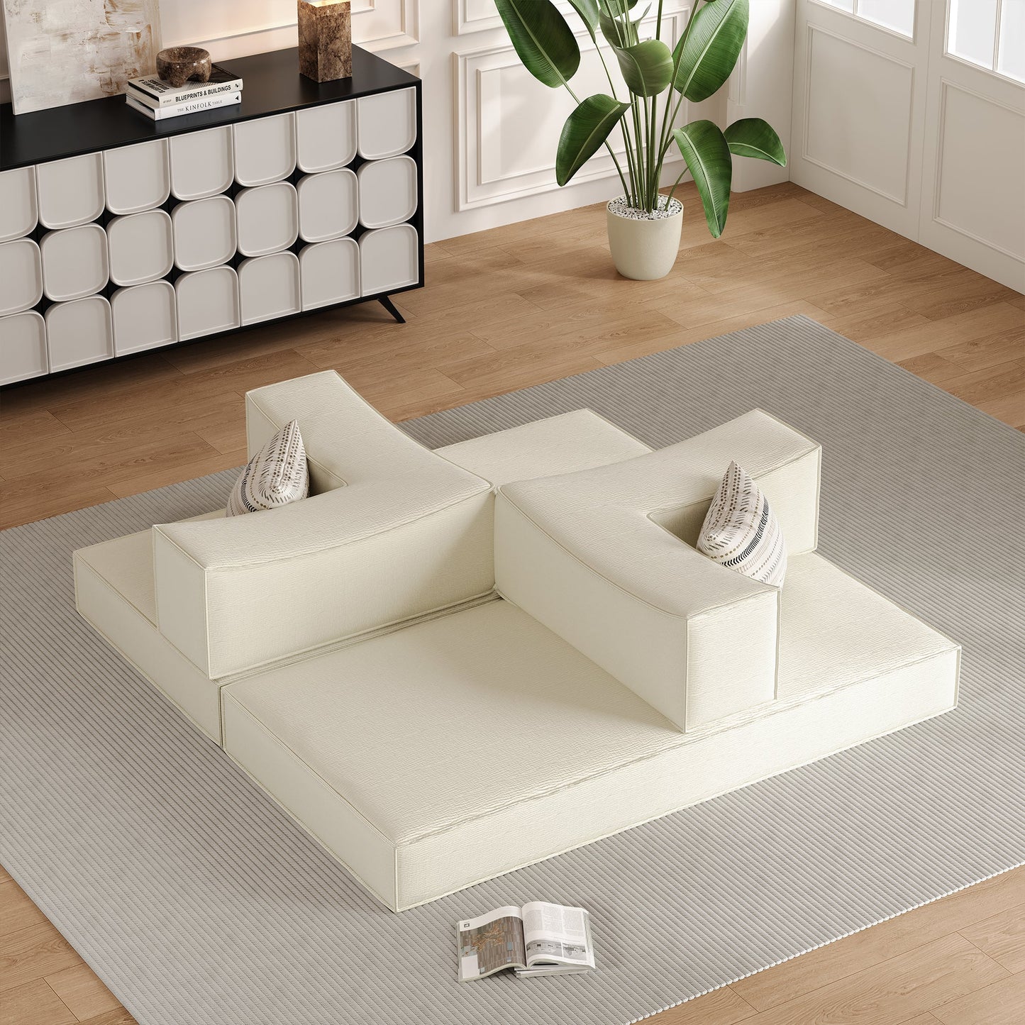 Compressed Sofa with Flannel Upholstery, High-Density Springs & Sponge Filling