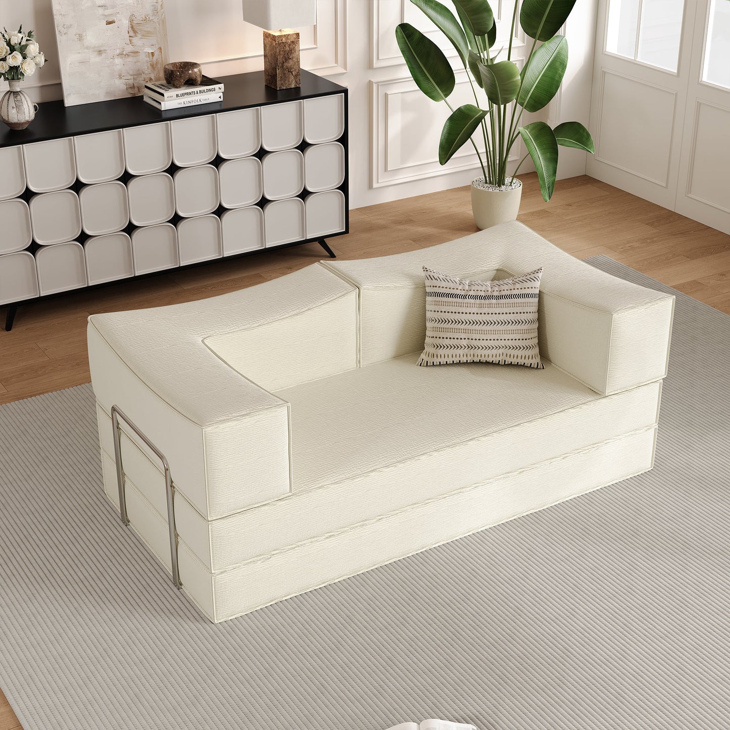 Compressed Sofa with Flannel Upholstery, High-Density Springs & Sponge Filling