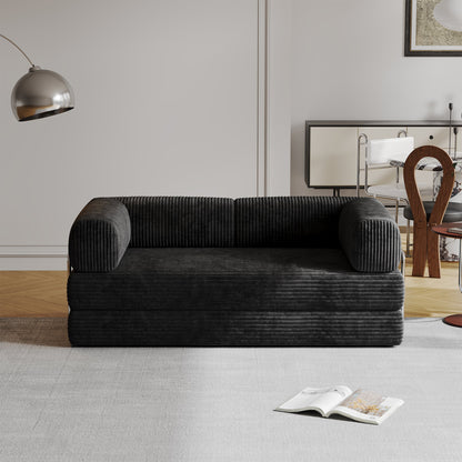 Stylish Compressed Sofa: White & Black Flannel with High-Density Springs