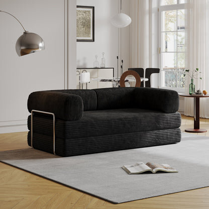 Stylish Compressed Sofa: White & Black Flannel with High-Density Springs