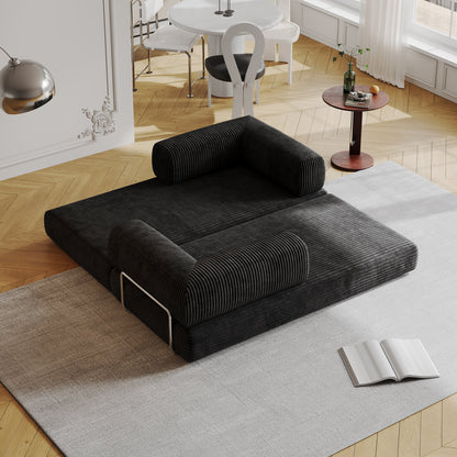 Stylish Compressed Sofa: White & Black Flannel with High-Density Springs