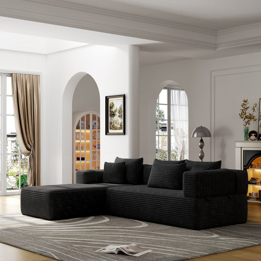 Elegant Compressed Sofa: White & Black Flannel with High-Quality Sponge Filling