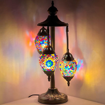 Multicolored Flower Garden Egg Shaped Turkish Mosaic Floor Lamps with 3 Globes