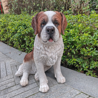 87631 - Alpine Guardian: Saint Bernard Polyresin Figurine in White and Brown