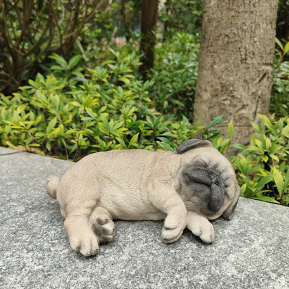 87710-Q - Pug Dreamland: Cozy Brown Polyresin Sleeping Pug Figurine