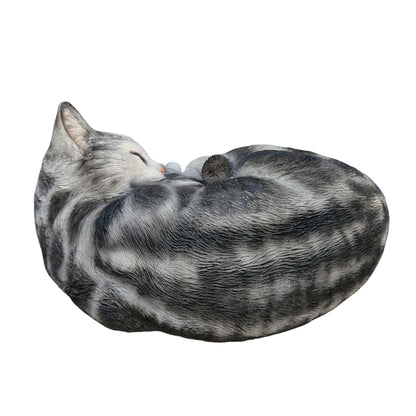 Elegant Black Polyresin Sleeping Cat Statue - Enchanting Feline Decor Figurine