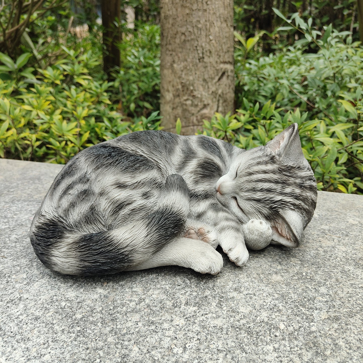 Elegant Black Polyresin Sleeping Cat Statue - Enchanting Feline Decor Figurine