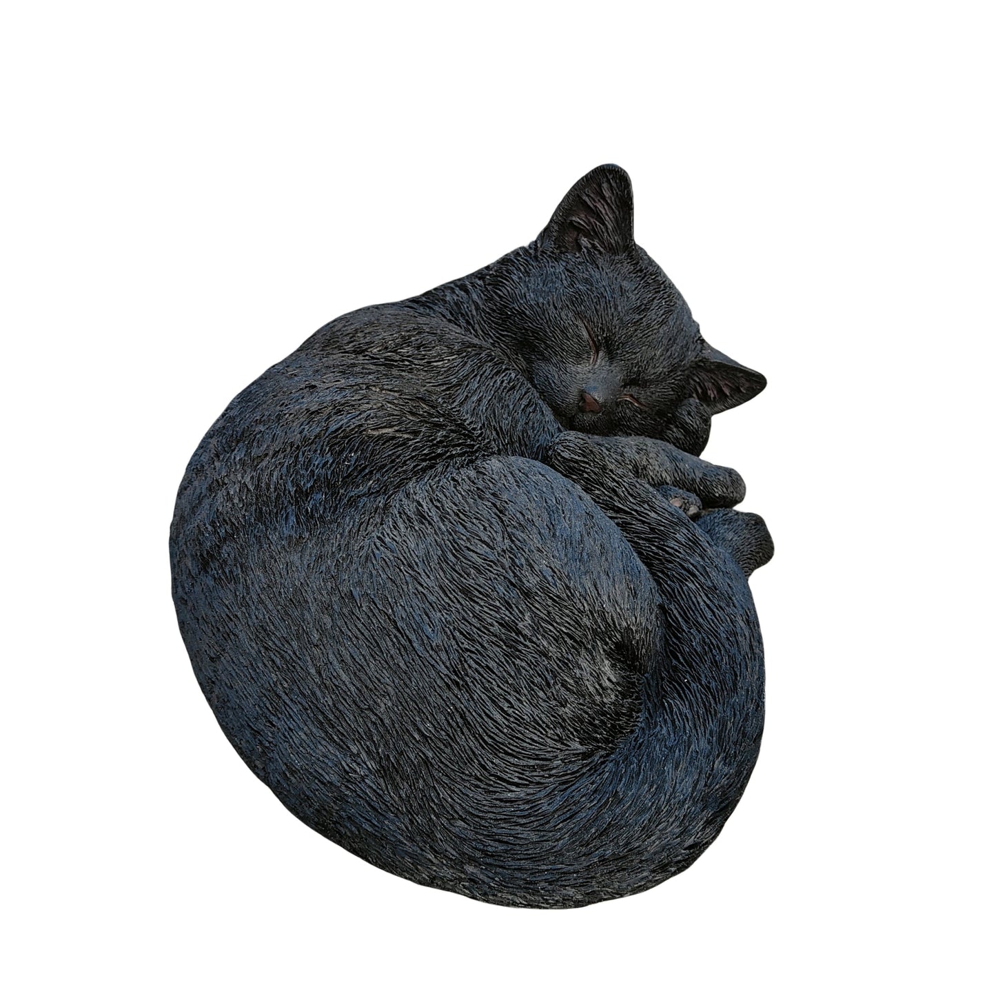 Black Polyresin Sleeping Cat Figurine- Nocturnal Elegance: