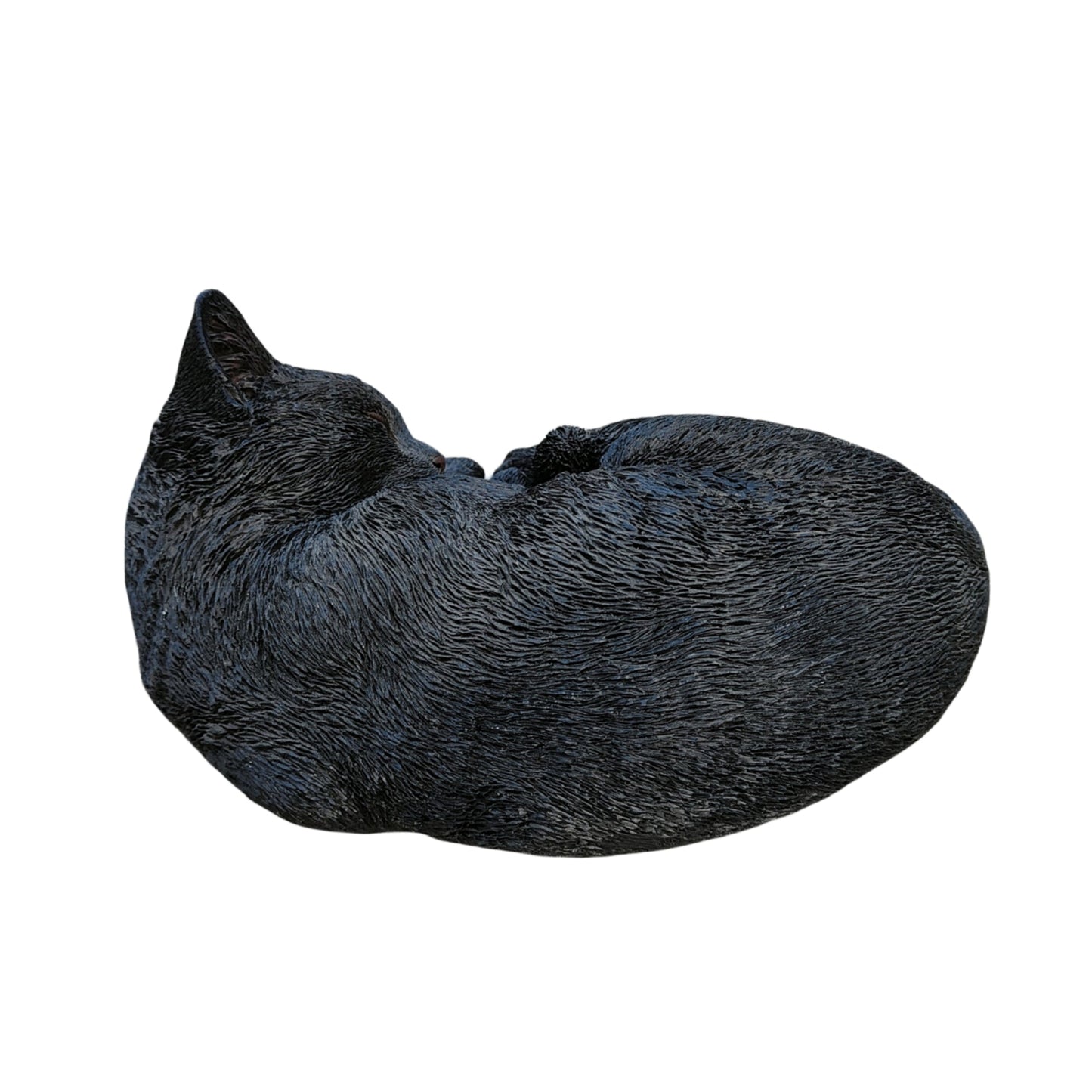 Black Polyresin Sleeping Cat Figurine- Nocturnal Elegance: