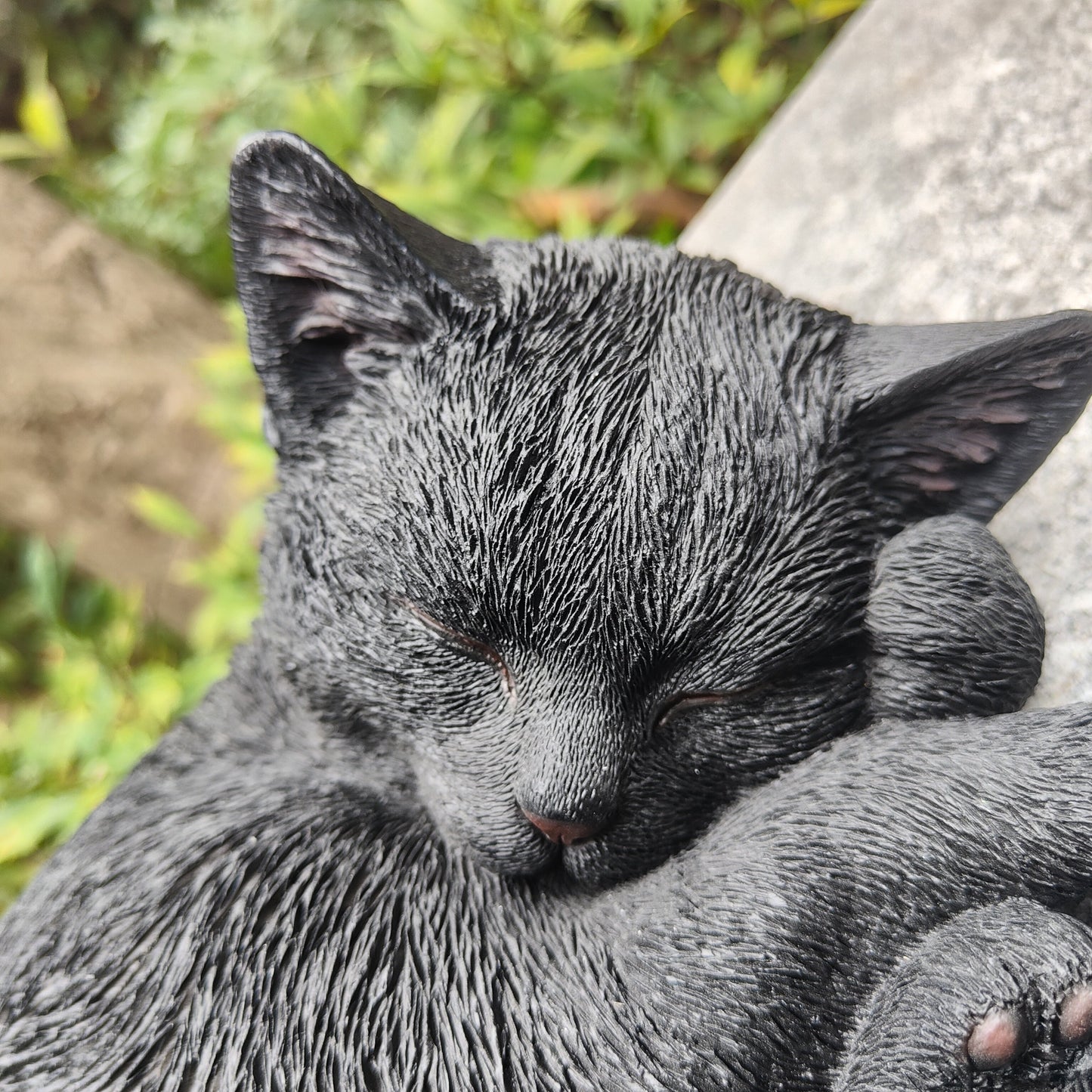 Black Polyresin Sleeping Cat Figurine- Nocturnal Elegance: