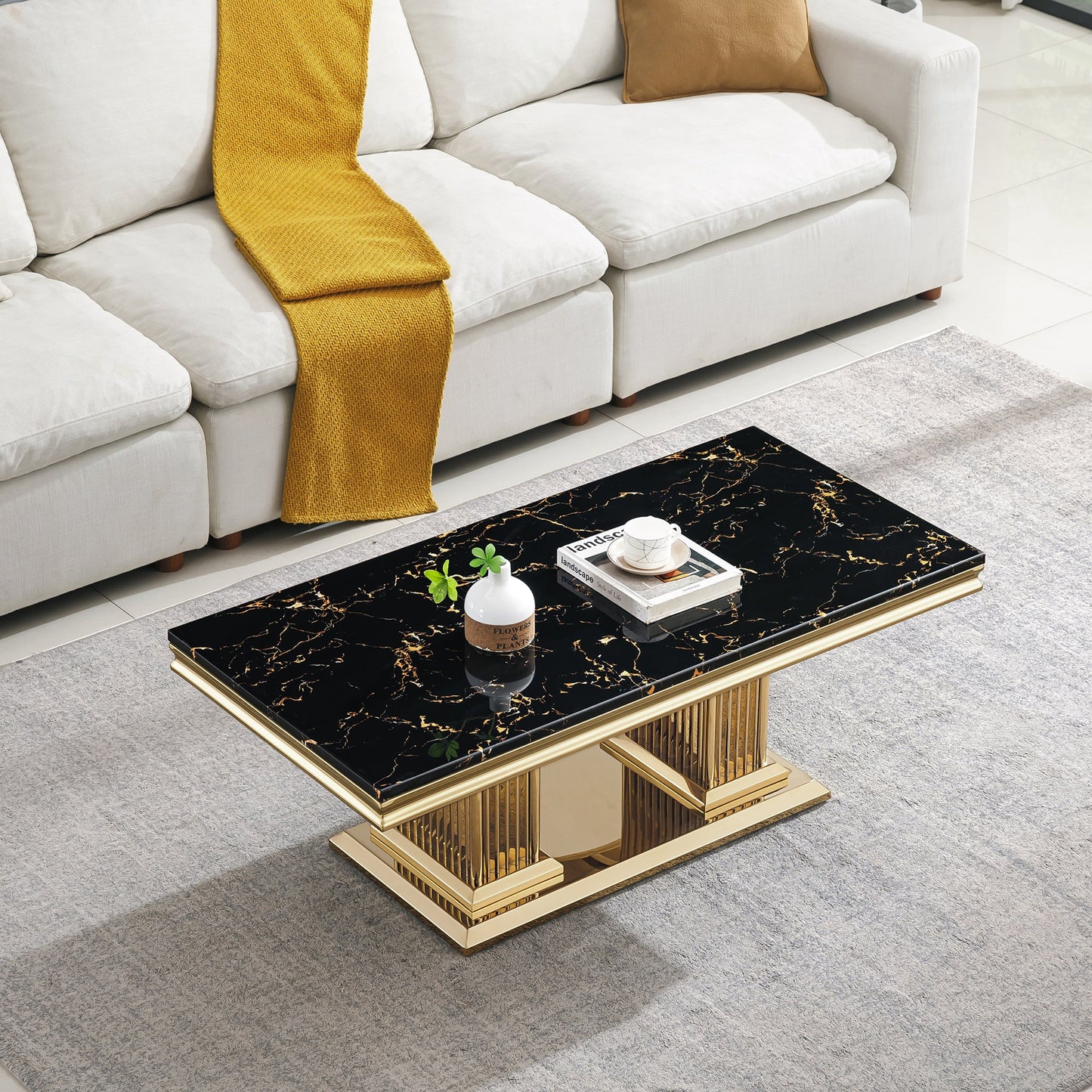 Contemporary MDF and Metal Coffee Table - Perfect Size for Home Decor