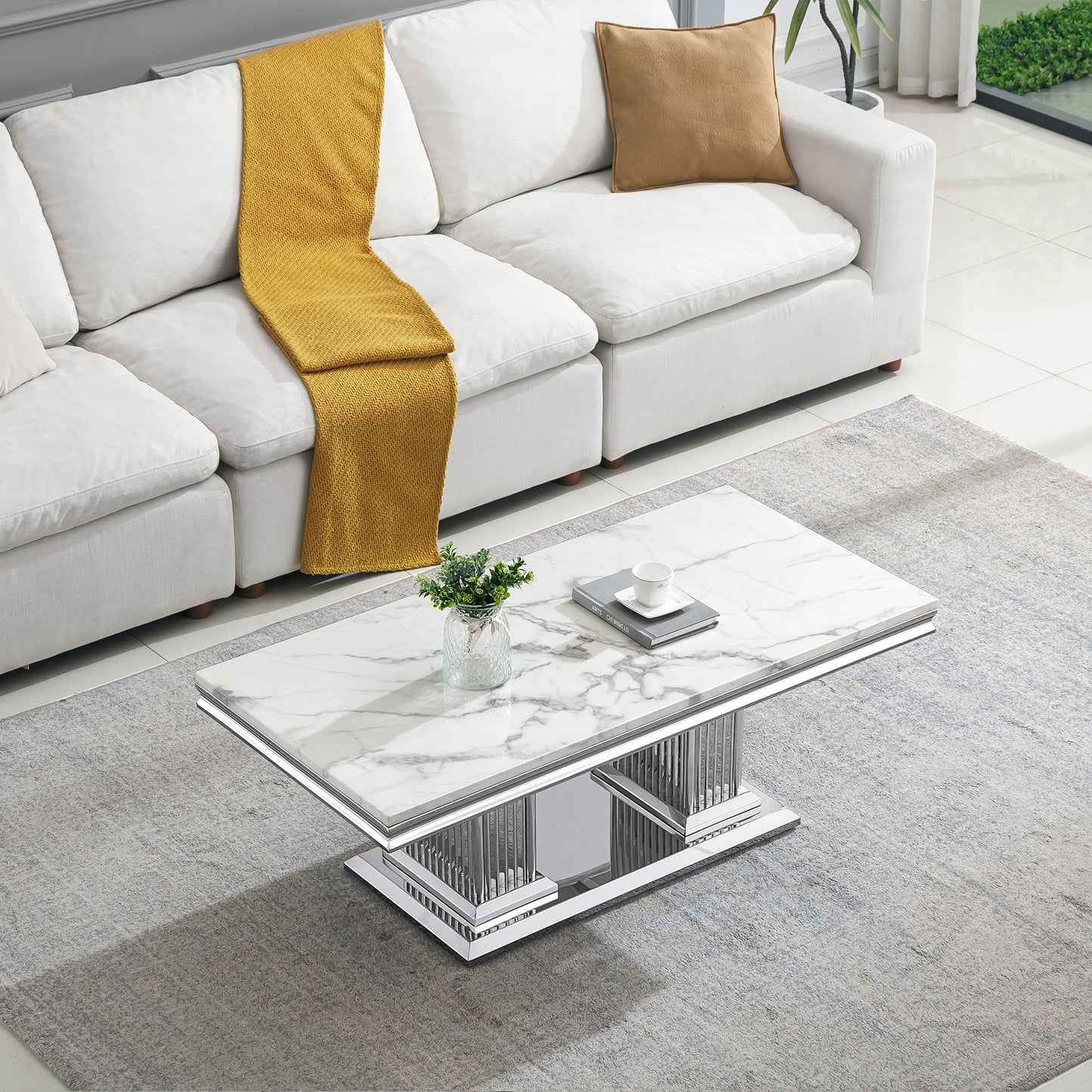 Contemporary MDF and Metal Coffee Table - Perfect Size for Home Decor