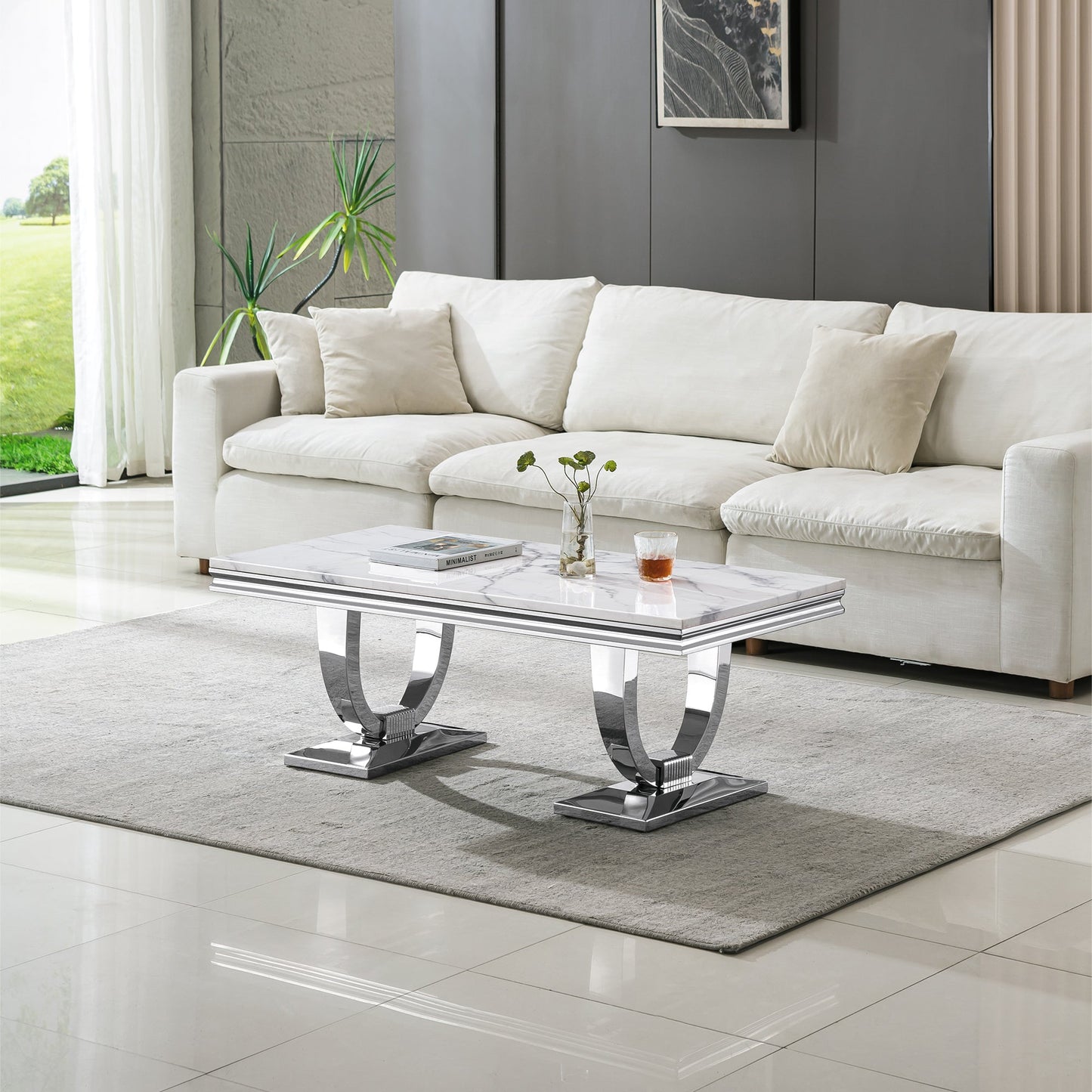 Modern Coffee Table - Durable MDF and Metal Design, Perfect for Any Living Space