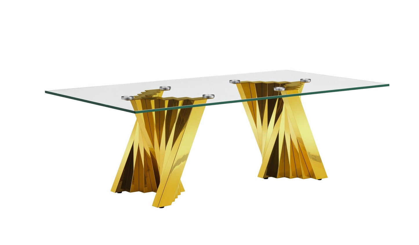 Stylish Coffee Table with 10mm Tempered Glass & Gold/Silver Mirrored Stainless Steel