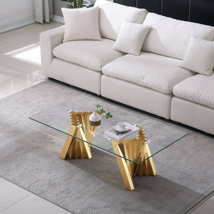 Stylish Coffee Table with 10mm Tempered Glass & Gold/Silver Mirrored Stainless Steel